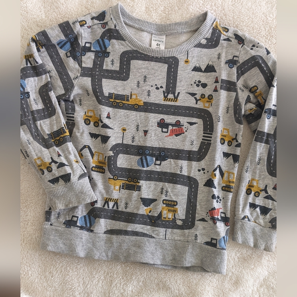 Carter's Light Gray Construction Vehicle Crew Neck Sweatshirt. Size 4T